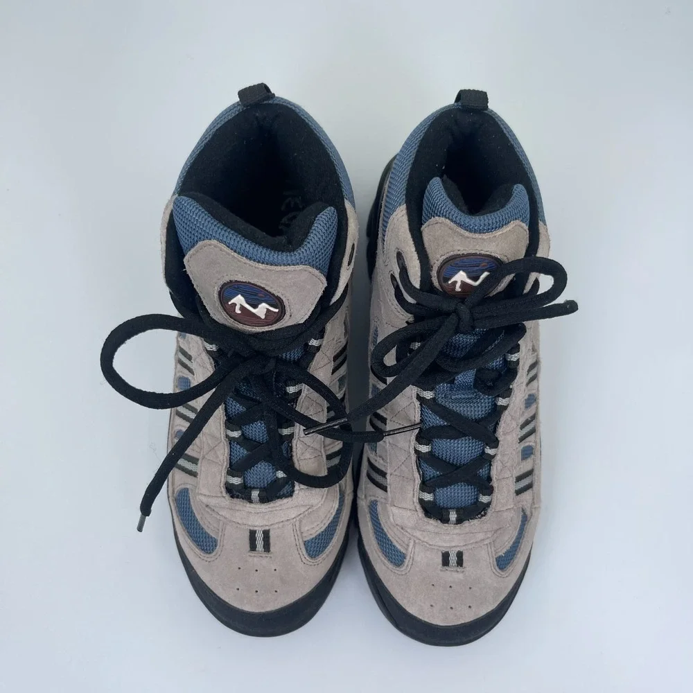 Nevados Ankle Top Hiking Boots Mens Size 9.5 Beige Blue Suede Trail Granola Girl